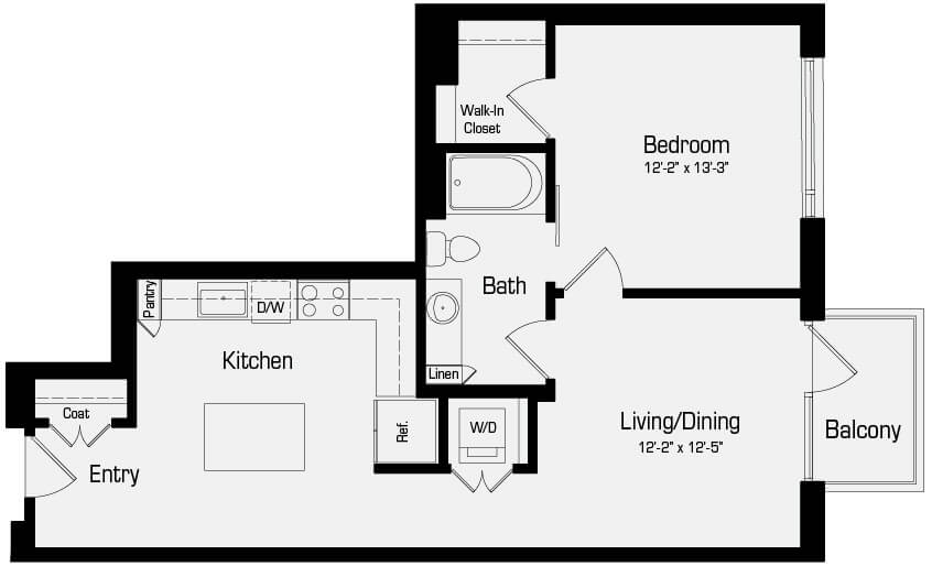 Plan A1 - 1 Bedroom, 1 Bath