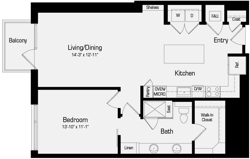 Plan A2 - 1 Bedroom, 1 Bath