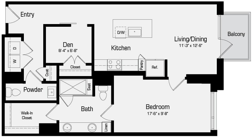 Plan A3 - 1 Bedroom + Den, 1.5 Bath