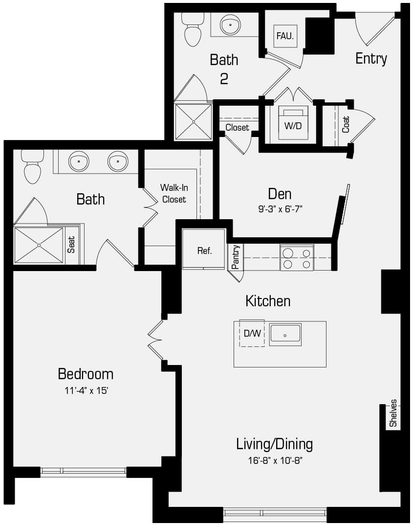 Plan A4 - 1 Bedroom + Den, 2 Bath