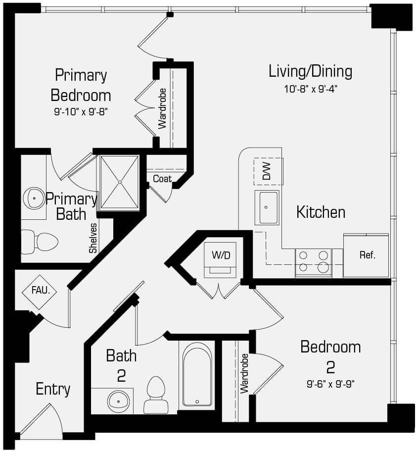 Plan B1 - 2 Bedroom, 2 Bath