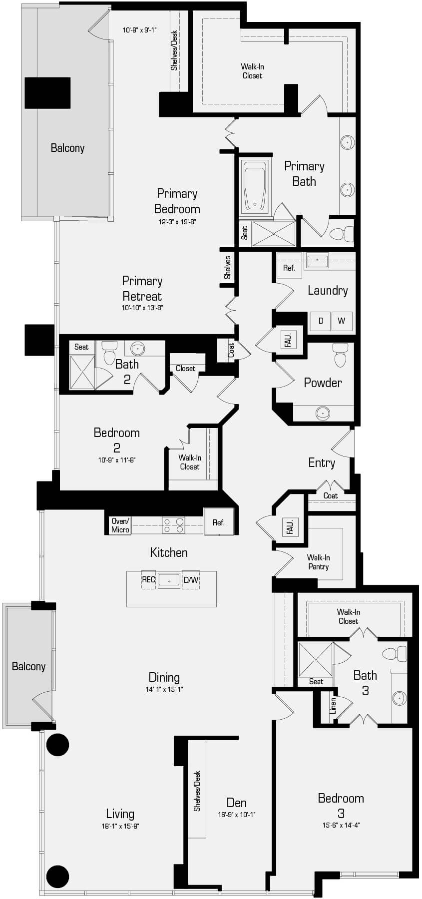 Plan P4 - 3 Bedroom Penthouse, 3.5 Bath